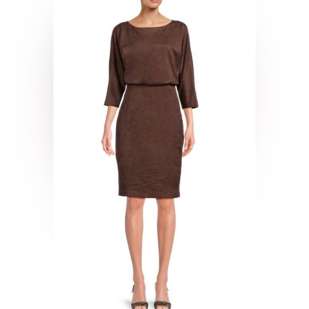 J. MCLAUGHLIN Tinley 3/4 Sleeve Sheath Dress Chocolate Brown Size Large